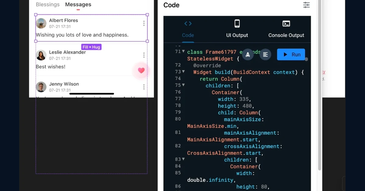Flutter kodu ile mobil UI çıktısını birlikte gösteren gerçek çalışma ekranı